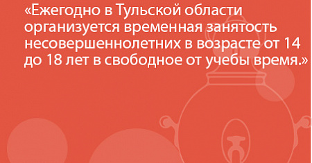 Ежегодно в Тульской области организуется временная занятость несовершеннолетних в возрасте от 14 до 18 лет в свободное от учебы время.